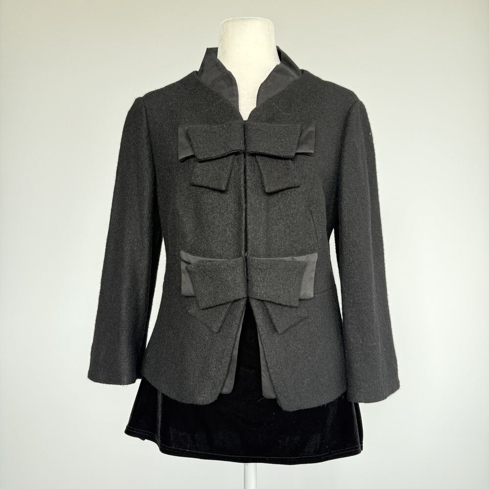 Taikonku Jacket Womens 6 Gray Wool Bow Front 3/4 Sleeve Lined Short Classic